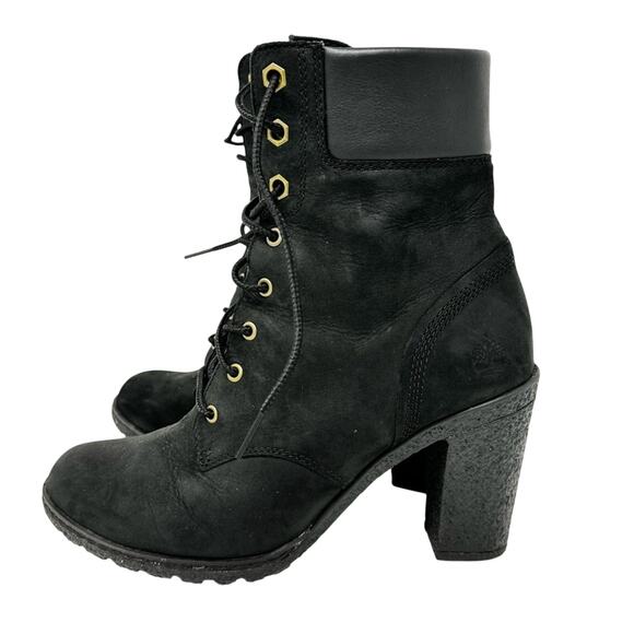 Timberland Glancy Black Nubuck Heeled Lace-Up Ankle Boots Women’s 6.5 - Picture 5 of 12